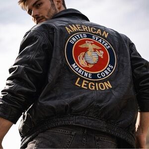 Vintage Genuine Leather Bomber Jacket XL Oversized American Legion Back Black